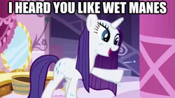 Size: 625x351 | Tagged: caption, derpibooru import, rarity, safe, solo, wet, wet mane, wet mane rarity