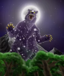 Size: 1700x2028 | Tagged: artifact, artist:virus-91, derpibooru import, forest, moon, mountain, open mouth, safe, solo, ursa major, worm's eye view