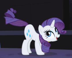 Size: 503x407 | Tagged: safe, derpibooru import, screencap, rarity, pony, unicorn, friendship is magic, animated, butt shake, castle of the royal pony sisters, cute, female, grin, looking back, mare, open mouth, plot, rarara, raribetes, smiling, solo, tail twirl, tail wag, tail whip, talking, twerking