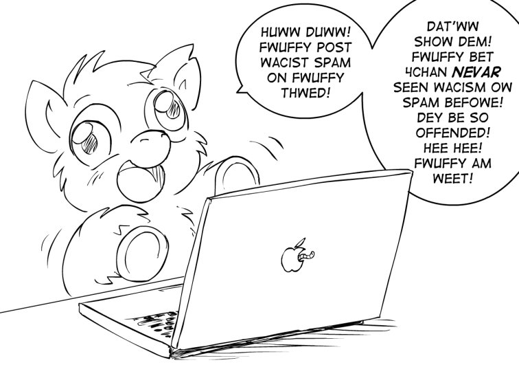 Size: 756x550 | Tagged: 4chan, artist:marcusmaximus, computer, derp, derpibooru import, fluffy pony, fluffy pony original art, laptop computer, meta, /mlp/, safe, so true, stupidity, troll