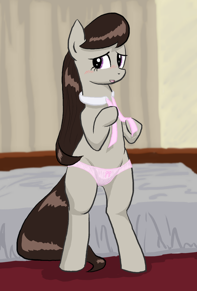 Size: 882x1304 | Tagged: questionable, derpibooru import, octavia melody, pony, bedroom, bipedal, clothes, female, panties, pixiv, pov, solo, solo female, underwear, undressing