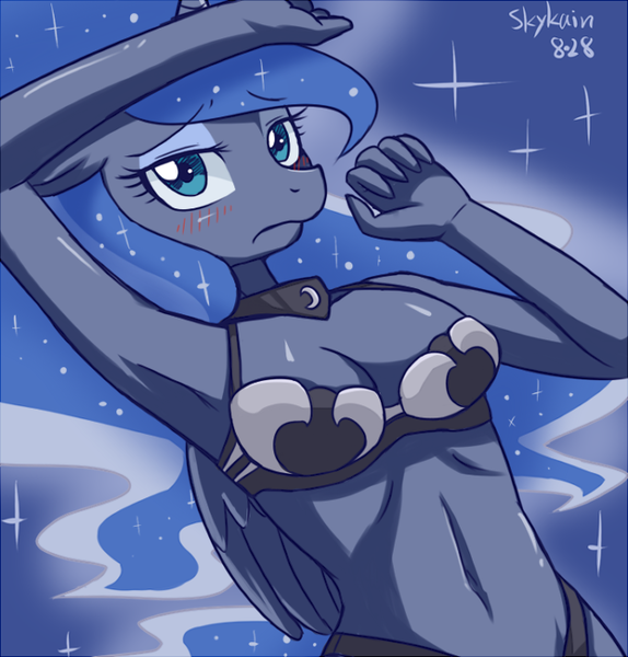 Size: 670x700 | Tagged: anthro, armpits, artist:skykain, bra, breasts, clothes, derpibooru import, female, necklace, panties, princess luna, solo, solo female, suggestive, underwear