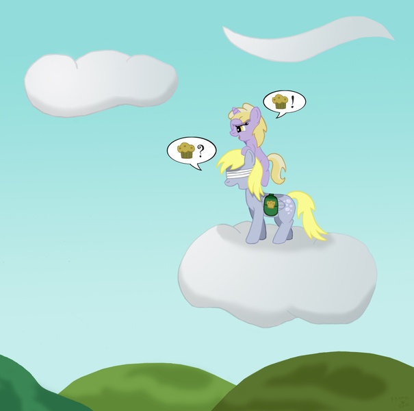 Size: 2332x2311 | Tagged: safe, artist:gogglesparks, derpibooru import, derpy hooves, dinky hooves, pegasus, pony, blindfold, cloud, cloudy, equestria's best mother, female, high res, mare, saddle bag