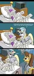 Size: 1594x3515 | Tagged: safe, artist:fiddlearts, derpibooru import, bandage pony, derpy hooves, doctor horse, doctor stable, hard knocks, pegasus, pony, unicorn, bandy, comic, dialogue, female, male, mare, muffin, nurse, rough tumble, stallion