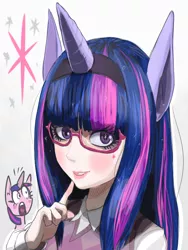 Size: 600x800 | Tagged: artist:gashi-gashi, clothes, derpibooru import, female, glasses, human, humanized, safe, solo, twilight sparkle