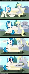 Size: 900x2250 | Tagged: safe, artist:coltsteelstallion, artist:innuendo88, derpibooru import, derpy hooves, vinyl scratch, pegasus, pony, comic, female, mare, spanish, translation