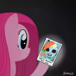 Size: 1000x1000 | Tagged: derpibooru import, edit, exploitable meme, memento, nightmare fuel, pinkamena diane pie, pinkie pie, rainbow dash, safe, uncanny valley