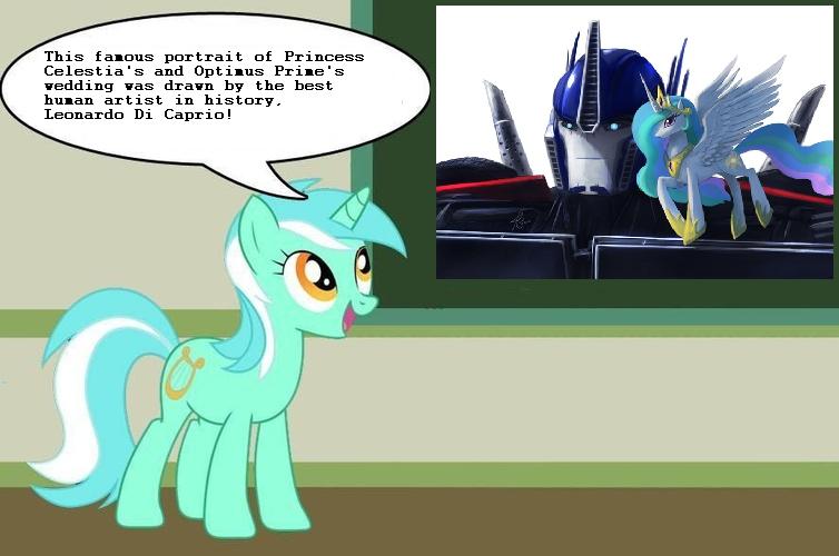 Size: 754x500 | Tagged: safe, derpibooru import, lyra heartstrings, princess celestia, pony, chalkboard, human studies101 with lyra, meme, optilestia, optimus prime, transformers, vector