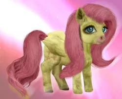 Size: 800x647 | Tagged: safe, artist:hitsuji16, derpibooru import, fluttershy, pegasus, pony, abstract background, cheek fluff, chest fluff, creepy, ear fluff, female, fluffy, leg fluff, looking at you, mare, realistic, smiling, solo, uncanny valley, untooned, wing fluff