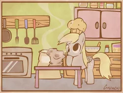 Size: 1024x768 | Tagged: safe, artist:gachucho, derpibooru import, derpy hooves, pegasus, pony, cooking, female, food, kitchen, mare, muffin