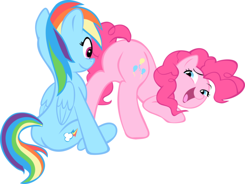 Size: 900x677 | Tagged: suggestive, artist:megasweet, derpibooru import, pinkie pie, rainbow dash, female, happy, lesbian, pinkiedash, plot, presenting, shipping, show accurate, simple background, transparent background, vector