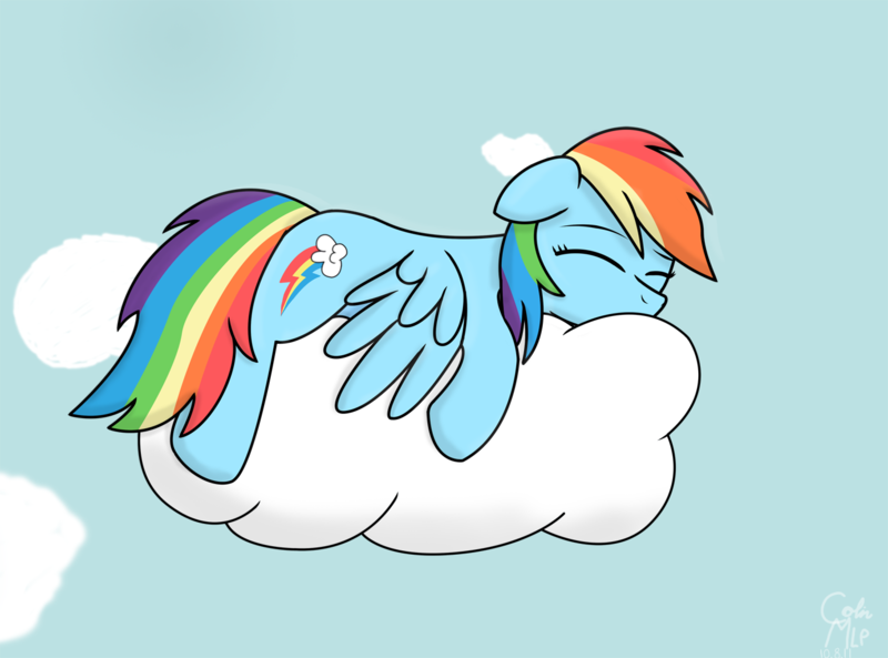 Size: 1381x1024 | Tagged: artist:colinmlp, cloud, derpibooru import, rainbow dash, safe, sleeping