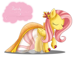 Size: 1341x1053 | Tagged: artist:tiffanymarsou, clothes, derpibooru import, dress, fluttershy, gala dress, safe