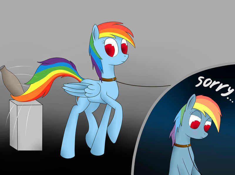 Size: 2592x1936 | Tagged: artist:patapon13, blind dash, collar, derpibooru import, leash, rainbow dash, safe