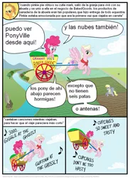 Size: 802x1095 | Tagged: safe, artist:kturtle, derpibooru import, derpy hooves, granny pie, pinkie pie, earth pony, pegasus, pony, comic:the story of granny pie, comic, dialogue, eyes closed, female, filly, flying, mare, music notes, smiling, spanish, translation