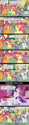 Size: 1024x4343 | Tagged: safe, artist:aleximusprime, derpibooru import, apple bloom, opalescence, rarity, scootaloo, spike, sweetie belle, cat, dragon, earth pony, pegasus, pony, unicorn, :o, bloodshot eyes, bow, comic, comic sans, concerned, crossed arms, cutie mark crusaders, drool, excited, eyelid pull, fangs, female, filly, frown, grin, gritted teeth, hair bow, hissing, house, jewelry, lidded eyes, looking at each other, looking back, makeup, male, necklace, nervous, nervous grin, open mouth, pointing, ponyville, raised hoof, scratches, scratching, sitting, smiling, sweetie fail, tree, wide eyes