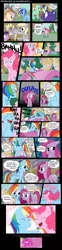 Size: 877x3549 | Tagged: safe, artist:musapan, derpibooru import, bon bon, derpy hooves, dinky hooves, lyra heartstrings, minuette, pinkie pie, rainbow dash, sweetie drops, pegasus, pony, fanfic:cupcakes, comic, female, mare, pinkamena diane pie, spanish, translation