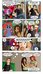 Size: 700x1200 | Tagged: safe, artist:feadraug, derpibooru import, derpy hooves, doctor whooves, pinkie pie, time turner, oc, pegasus, pony, comic, deadpool, female, happy, human to pony, join the herd, mare, mass effect, sailor moon, smiling, tali'zorah vas normandy, transformation