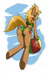 Size: 1123x1729 | Tagged: anthro, artist:ss2sonic, beach ball, bikini, bracelet, clothes, derpibooru import, oc, oc:beach ball, suggestive, swimsuit, unguligrade anthro, unofficial characters only