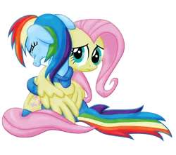 Size: 5100x4500 | Tagged: absurd resolution, artist:justablankflank, crying, derpibooru import, fluttershy, hug, rainbow dash, sad, safe, winghug, wonderbolts uniform