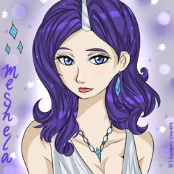 Size: 900x900 | Tagged: artist:kyogurt-star459, clothes, derpibooru import, dress, ear piercing, earring, female, horned humanization, human, humanized, jewelry, lipstick, necklace, piercing, rarity, safe, solo