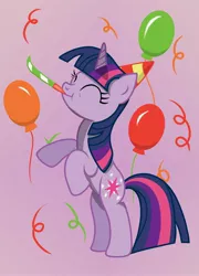 Size: 1920x2670 | Tagged: artist:bcrich40, balloon, derpibooru import, happy, hat, party hat, party horn, safe, streamers, twilight sparkle
