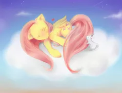 Size: 2436x1864 | Tagged: angel bunny, artist:the-raincloud, cloud, cloudy, derpibooru import, fluttershy, safe, sleeping