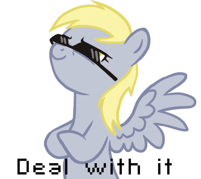 Size: 886x791 | Tagged: safe, artist:blackfeathr, derpibooru import, derpy hooves, pegasus, pony, deal with it, female, mare, solo