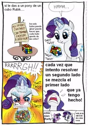 Size: 558x801 | Tagged: artist:kturtle, comic, derpibooru import, rarity, rubik's cube, safe, spanish, translation, twilight sparkle