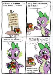 Size: 555x792 | Tagged: artist:kturtle, comic, derpibooru import, rubik's cube, safe, spanish, spike, translation