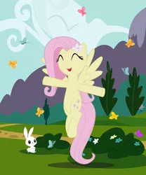 Size: 1000x1200 | Tagged: safe, artist:adcoon, derpibooru import, angel bunny, fluttershy, butterfly, pegasus, pony, female, mare