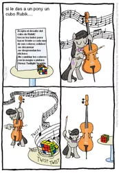 Size: 555x802 | Tagged: artist:kturtle, cello, comic, derpibooru import, music, musical instrument, octavia melody, rubik's cube, safe, spanish, translation