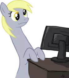 Size: 709x794 | Tagged: safe, artist:blackfeathr, derpibooru import, derpy hooves, pegasus, pony, computer, female, mare, meme, reaction image, solo, wat