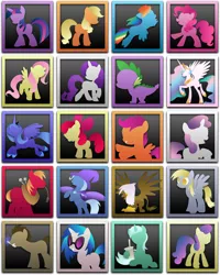 Size: 1024x1280 | Tagged: safe, artist:atomicgreymon, derpibooru import, apple bloom, applejack, big macintosh, bon bon, derpy hooves, doctor whooves, fluttershy, gilda, lyra heartstrings, pinkie pie, princess celestia, princess luna, rainbow dash, rarity, scootaloo, spike, sweetie belle, sweetie drops, time turner, trixie, twilight sparkle, vinyl scratch, alicorn, dragon, earth pony, gryphon, pegasus, pony, unicorn, .zip file at source, blank flank, bow, cape, clothes, female, filly, flying, foal, grin, hair bow, hat, hooves, horn, icon, jewelry, lineless, male, mane six, mare, minimalist, mouth hold, open mouth, raised hoof, regalia, sitting, smiling, spread wings, stallion, standing, sunglasses, tiara, windows, wings