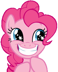 Size: 876x1100 | Tagged: safe, artist:atomicgreymon, derpibooru import, pinkie pie, earth pony, pony, animated, grin, rapeface, reaction image, rubbing hooves, simple background, smiling, solo, starry eyes, transparent background, vector, wingding eyes