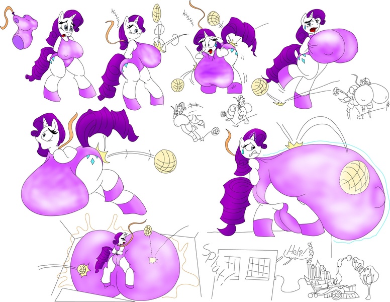 Size: 1838x1421 | Tagged: anthro, artist:badgerben, big breasts, bondage, breast expansion, breasts, breasts on floor, busty rarity, cider suit, clothes, derpibooru import, dodgeball, female, fetish, huge breasts, hyper breasts, impossibly large breasts, inflation, latex, one-piece swimsuit, questionable, rarity, super speedy cider squeezy 6000, swimsuit, unguligrade anthro