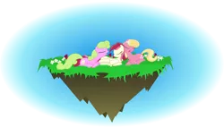 Size: 4000x2289 | Tagged: artist:kalleflaxx, daisy, derpibooru import, floating island, flower trio, flower wishes, lily, lily valley, roseluck, safe, sleeping