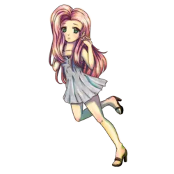 Size: 500x500 | Tagged: artist:renxtsoto, clothes, derpibooru import, dress, female, fluttershy, human, humanized, safe, simple background, solo, transparent background