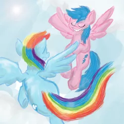 Size: 900x900 | Tagged: artist:jessikitt-e, cloud, derpibooru import, firefly, flying, g1, g1 to g4, generation leap, rainbow dash, safe