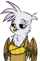 Size: 231x350 | Tagged: safe, artist:professor-butthole, derpibooru import, gilda, gryphon, angry, animated, annoyed, crossed arms, eyebrows, female, gif, image, spread wings, talking, wings