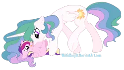 Size: 1600x911 | Tagged: safe, artist:wolfsknight, derpibooru import, princess cadance, princess celestia, alicorn, pony, duo, female, filly, filly cadance, mare, momlestia, raspberry, signature, simple background, tickling, transparent background, tummy buzz, younger