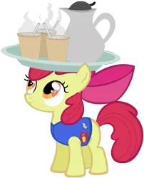 Size: 1616x2000 | Tagged: safe, artist:assiel, derpibooru import, apple bloom, earth pony, pony, coffee, female, filly, mug, serving tray, simple background, solo, transparent background, vector