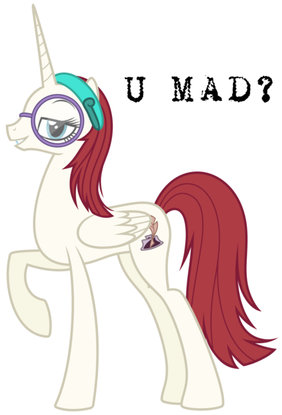 Size: 3403x4999 | Tagged: artist needed, safe, derpibooru import, oc, oc:fausticorn, oc:nyx, unofficial characters only, alicorn, pony, blasphemy, female, fusion, glasses, image, image macro, lauren faust, lidded eyes, mare, png, simple background, transparent background, u mad