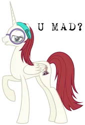 Size: 3403x4999 | Tagged: artist needed, safe, derpibooru import, oc, oc:fausticorn, oc:nyx, unofficial characters only, alicorn, pony, blasphemy, female, fusion, glasses, image, image macro, lauren faust, lidded eyes, mare, png, simple background, transparent background, u mad