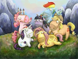 Size: 3500x2639 | Tagged: applejack, artist:lueza-35, crossover, derpibooru import, despicable me, fluttershy, high res, mane six opening poses, pinkie pie, ponified, rainbow dash, rarity, safe, twilight sparkle