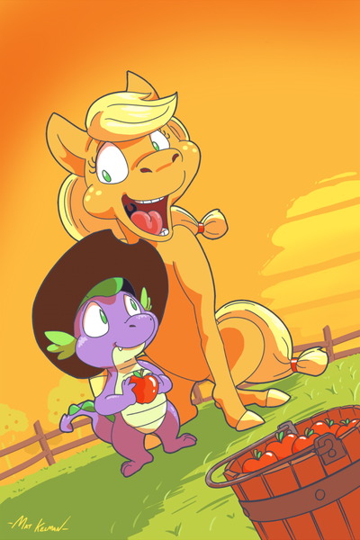 Size: 768x1152 | Tagged: applejack, applespike, artist:machu, derpibooru import, female, male, safe, shipping, spike, straight