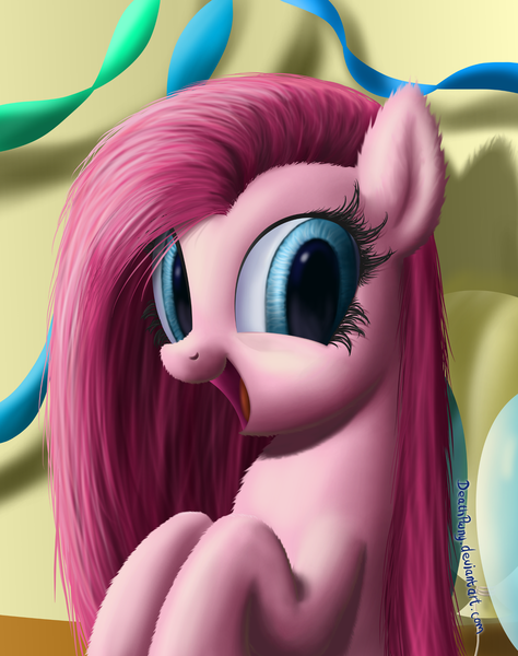 Size: 1579x2000 | Tagged: artist:deathpwny, cute, cuteamena, derpibooru import, female, fluffy, open mouth, pinkamena diane pie, pinkie pie, safe, smiling, solo