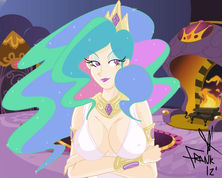 Size: 1427x1144 | Tagged: artist:frankaraya, big breasts, bra, breasts, busty princess celestia, cleavage, clothes, crown, derpibooru import, eyelashes, female, fire, fireplace, humanized, jewelry, lipstick, multicolored hair, nipple outline, nipples, praise the sun, princess celestia, purple eyes, regalia, sexy, smiling, smirk, sparkles, stupid sexy celestia, suggestive, tiara, underwear