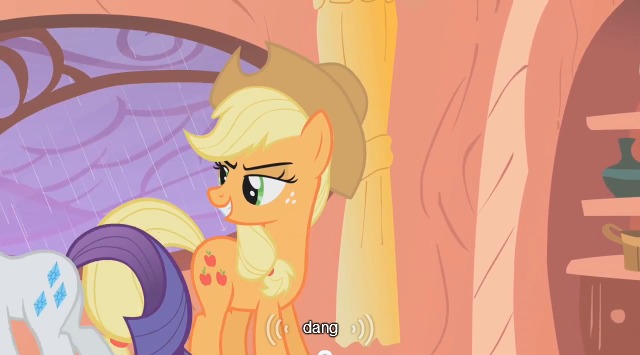 Size: 640x355 | Tagged: safe, derpibooru import, screencap, applejack, rarity, look before you sleep, dat butt, female, lesbian, meme, out of context, rarijack, shipping, youtube caption