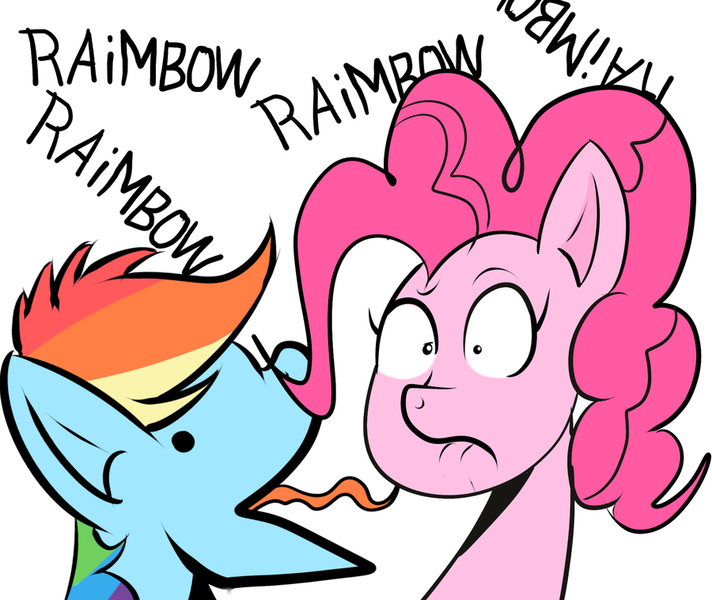 Size: 900x758 | Tagged: safe, artist:jhannrahn, derpibooru import, pinkie pie, rainbow dash, licking, tongue out